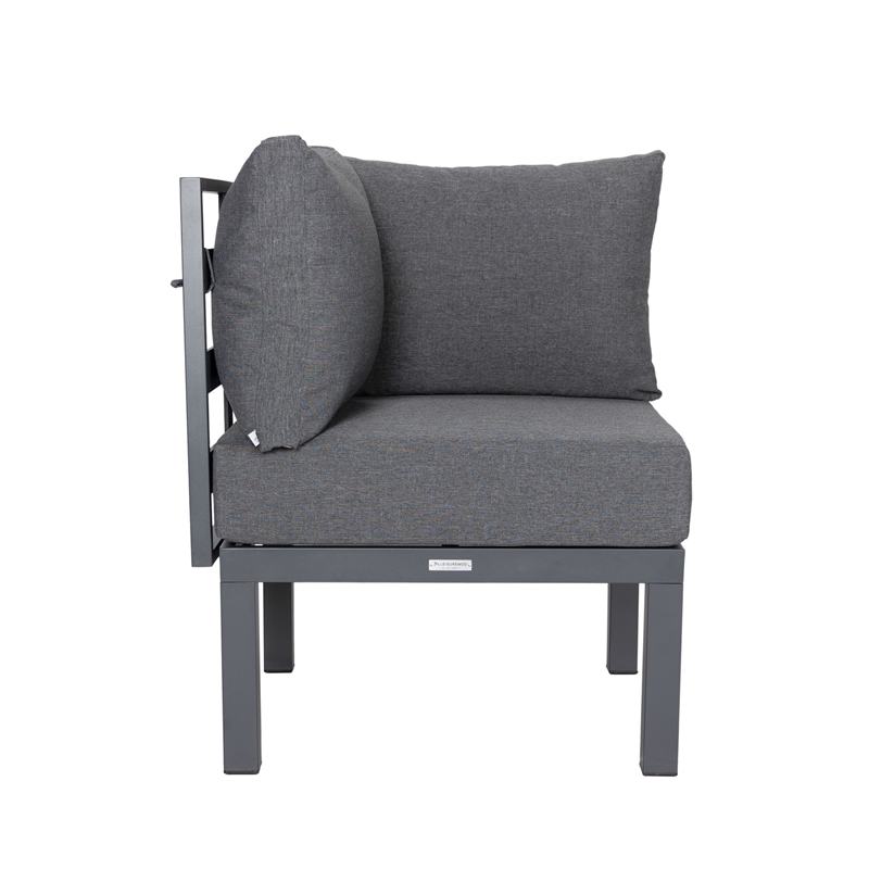 LeisureMod Chelsea 6-Piece Patio Set in Black Aluminum with Black Cushions