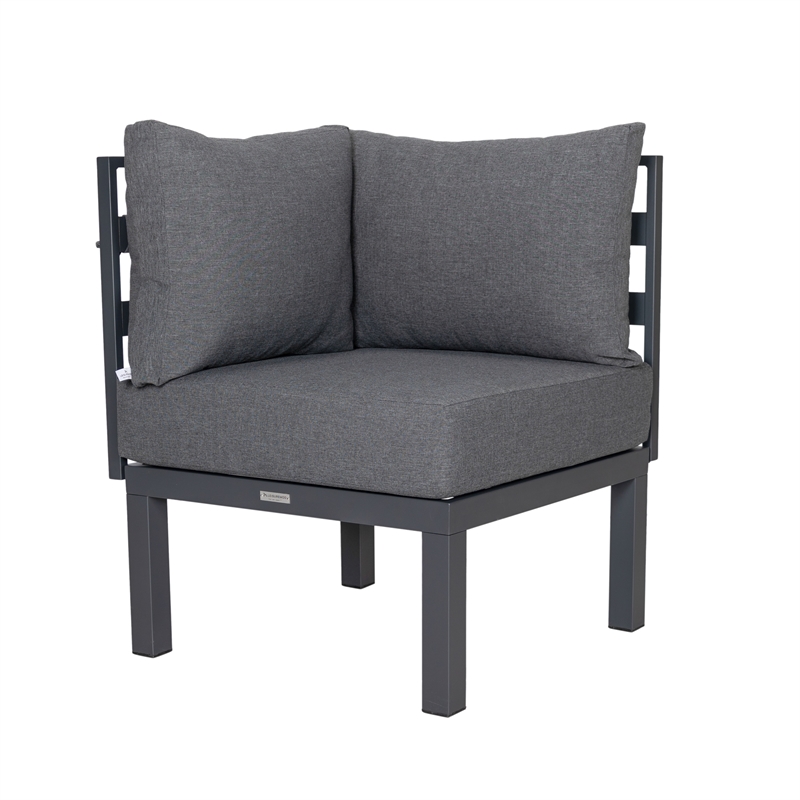 LeisureMod Chelsea 6-Piece Patio Set in Black Aluminum with Black Cushions