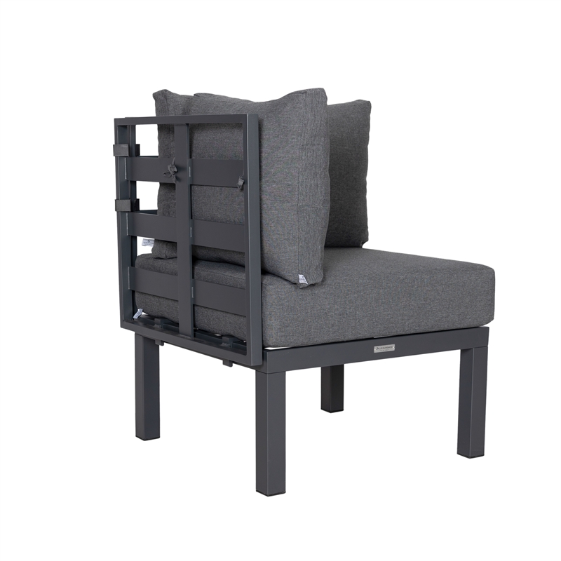 LeisureMod Chelsea 6-Piece Patio Set in Black Aluminum with Black Cushions