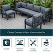 LeisureMod Chelsea 6-Piece Patio Set in Black Aluminum with Black Cushions