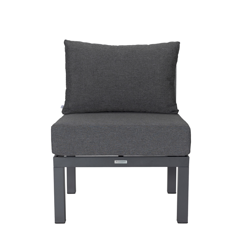 LeisureMod Chelsea 6-Piece Patio Set in Black Aluminum with Black Cushions