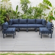 LeisureMod Chelsea 6-Piece Patio Set in Black Aluminum with Blue Cushions