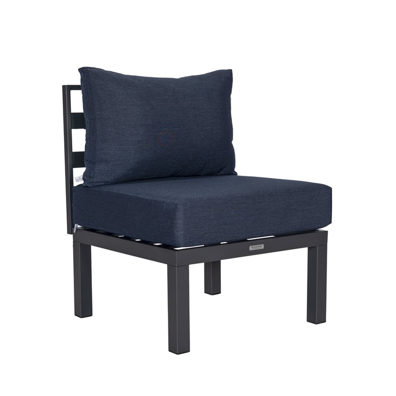 LeisureMod Chelsea 6-Piece Patio Set in Black Aluminum with Blue Cushions