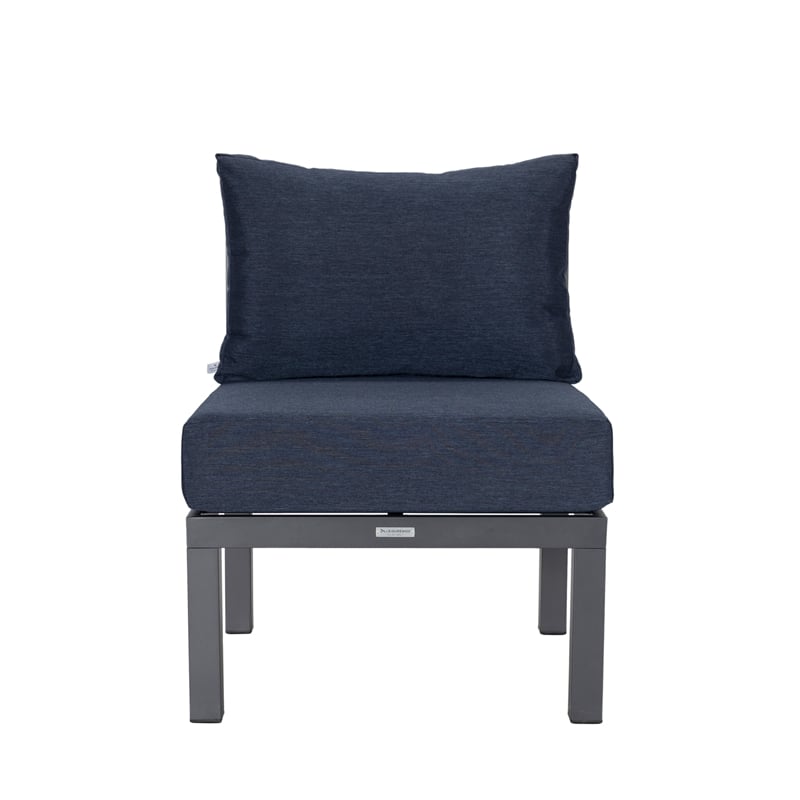LeisureMod Chelsea 6-Piece Patio Set in Black Aluminum with Blue Cushions