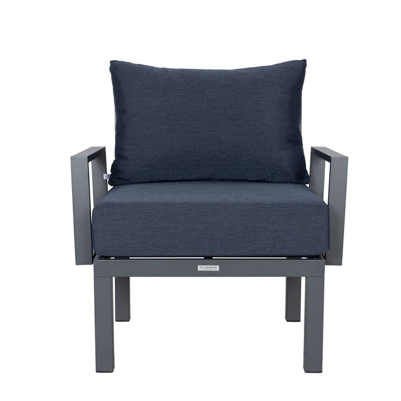 LeisureMod Chelsea 6-Piece Patio Set in Black Aluminum with Blue Cushions