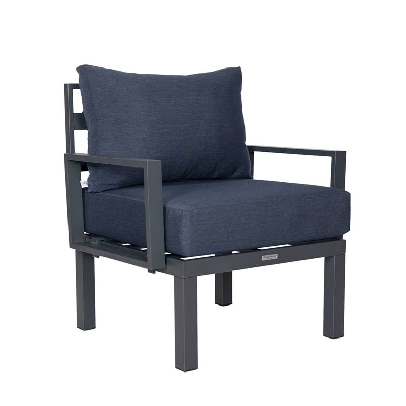 LeisureMod Chelsea 6-Piece Patio Set in Black Aluminum with Blue Cushions