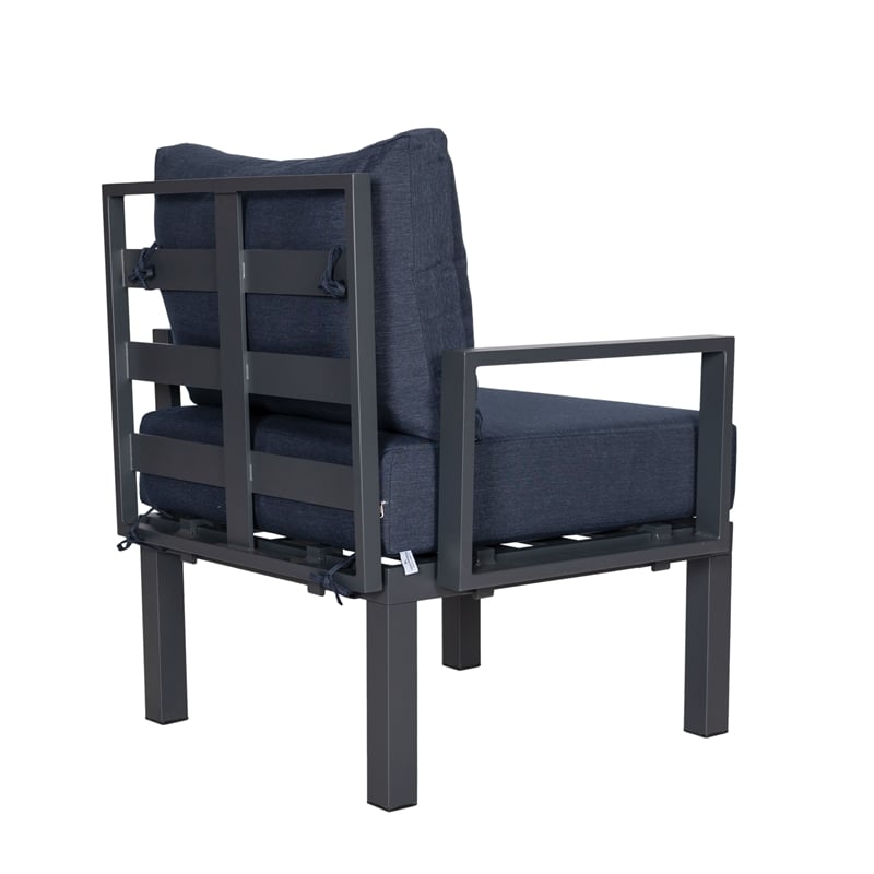 LeisureMod Chelsea 6-Piece Patio Set in Black Aluminum with Blue Cushions