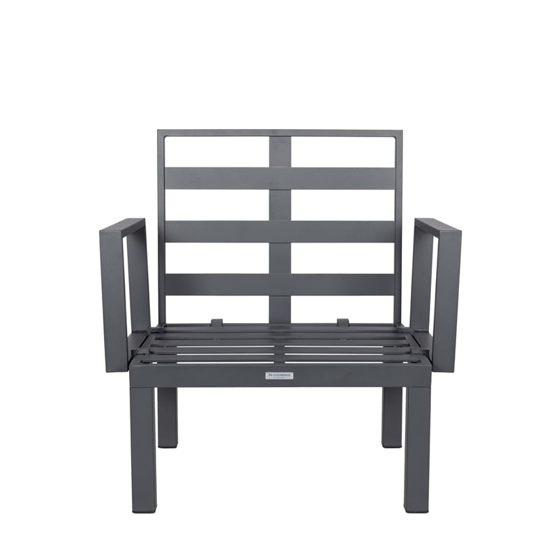 LeisureMod Chelsea 6-Piece Patio Set in Black Aluminum with Blue Cushions