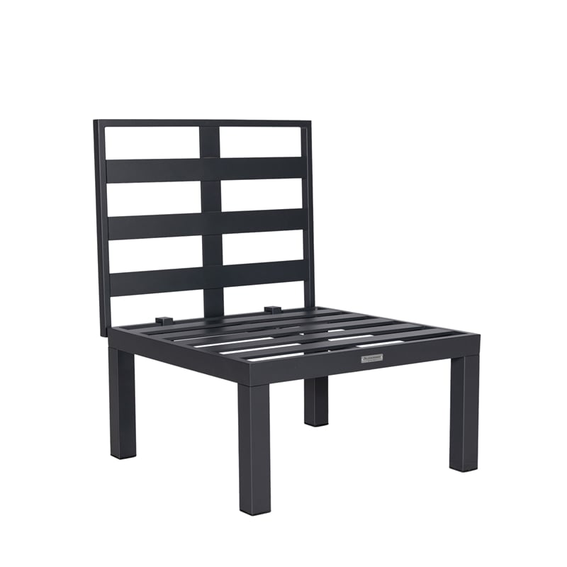 LeisureMod Chelsea 6-Piece Patio Set in Black Aluminum with Blue Cushions