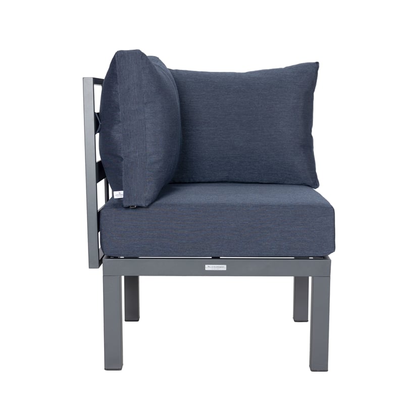 LeisureMod Chelsea 6-Piece Patio Set in Black Aluminum with Blue Cushions