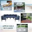 LeisureMod Chelsea 6-Piece Patio Set in Black Aluminum with Blue Cushions