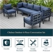 LeisureMod Chelsea 6-Piece Patio Set in Black Aluminum with Blue Cushions