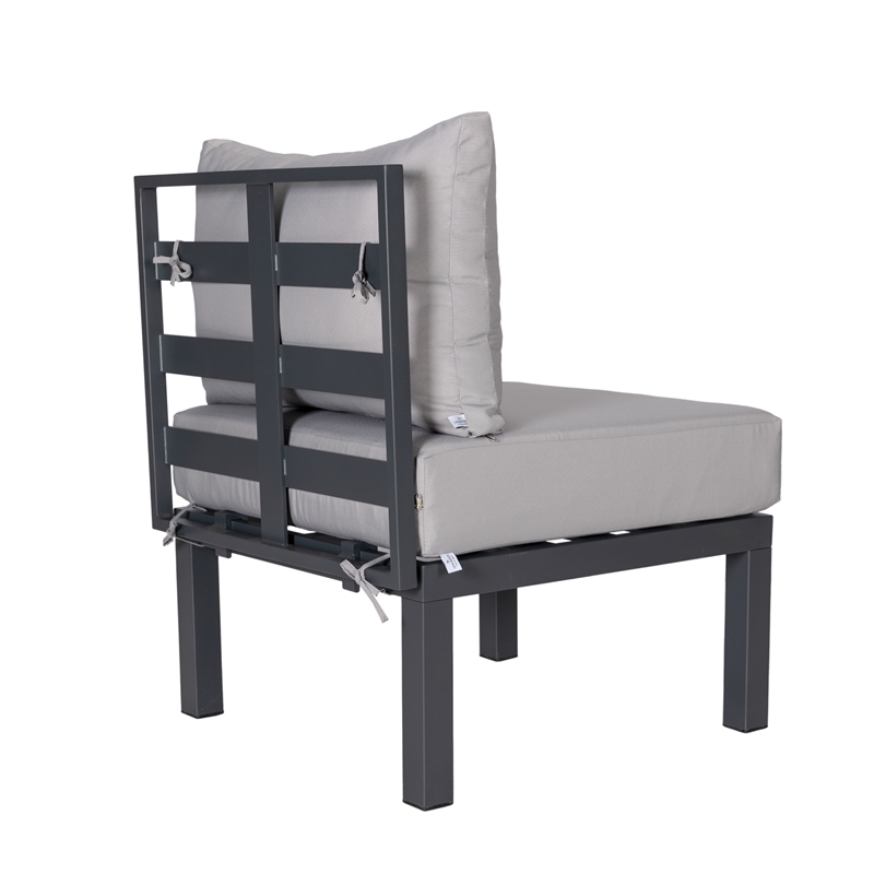 LeisureMod Chelsea 6-Piece Patio Set in Black Aluminum with Light Gray Cushions