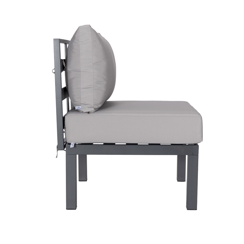 LeisureMod Chelsea 6-Piece Patio Set in Black Aluminum with Light Gray Cushions