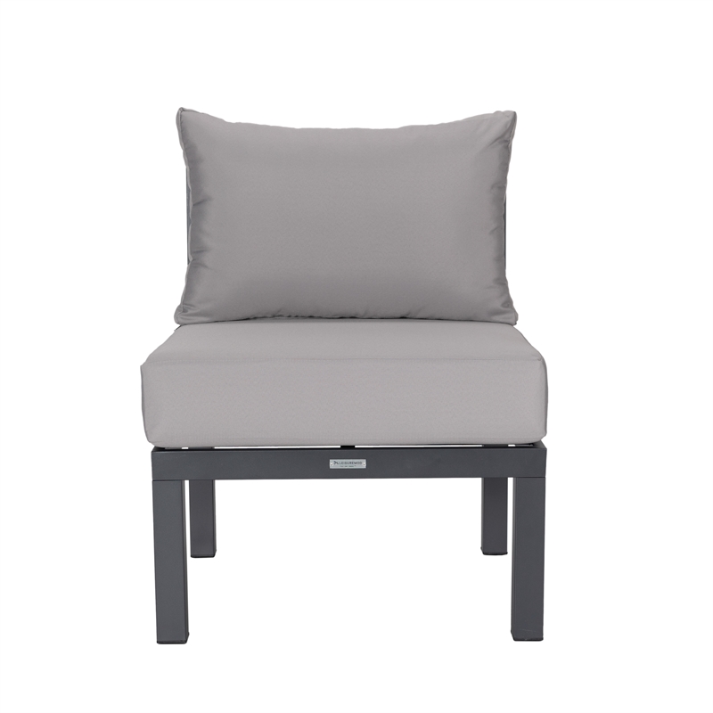 LeisureMod Chelsea 6-Piece Patio Set in Black Aluminum with Light Gray Cushions