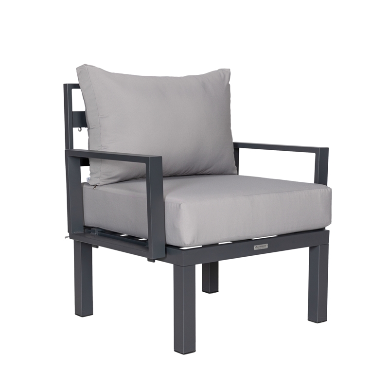LeisureMod Chelsea 6-Piece Patio Set in Black Aluminum with Light Gray Cushions
