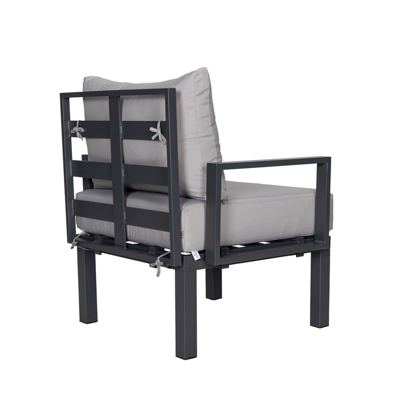 LeisureMod Chelsea 6-Piece Patio Set in Black Aluminum with Light Gray Cushions