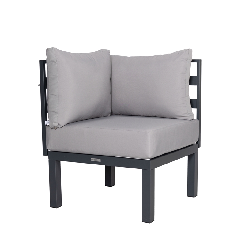 LeisureMod Chelsea 6-Piece Patio Set in Black Aluminum with Light Gray Cushions