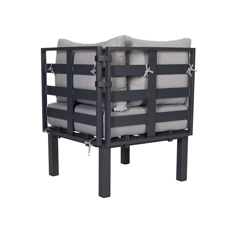 LeisureMod Chelsea 6-Piece Patio Set in Black Aluminum with Light Gray Cushions