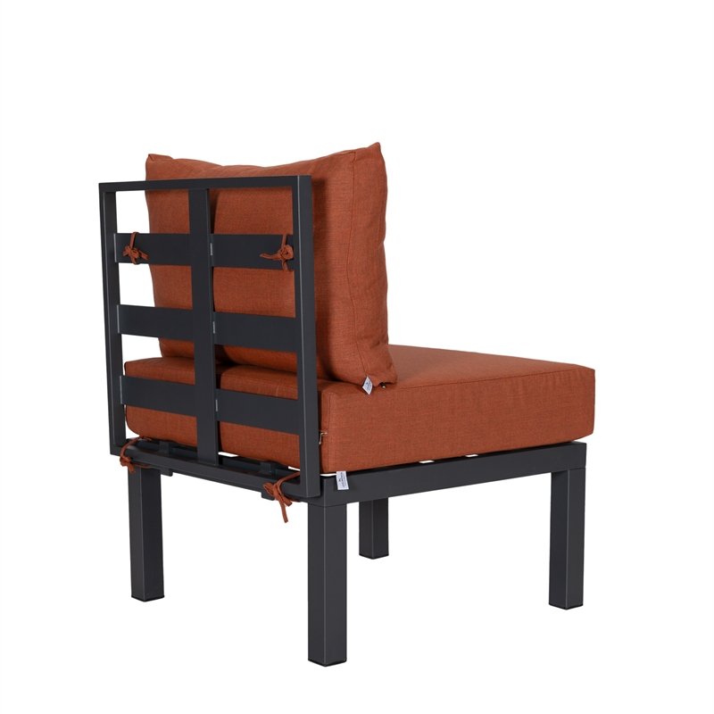LeisureMod Chelsea 6-Piece Patio Set in Black Aluminum with Orange Cushions