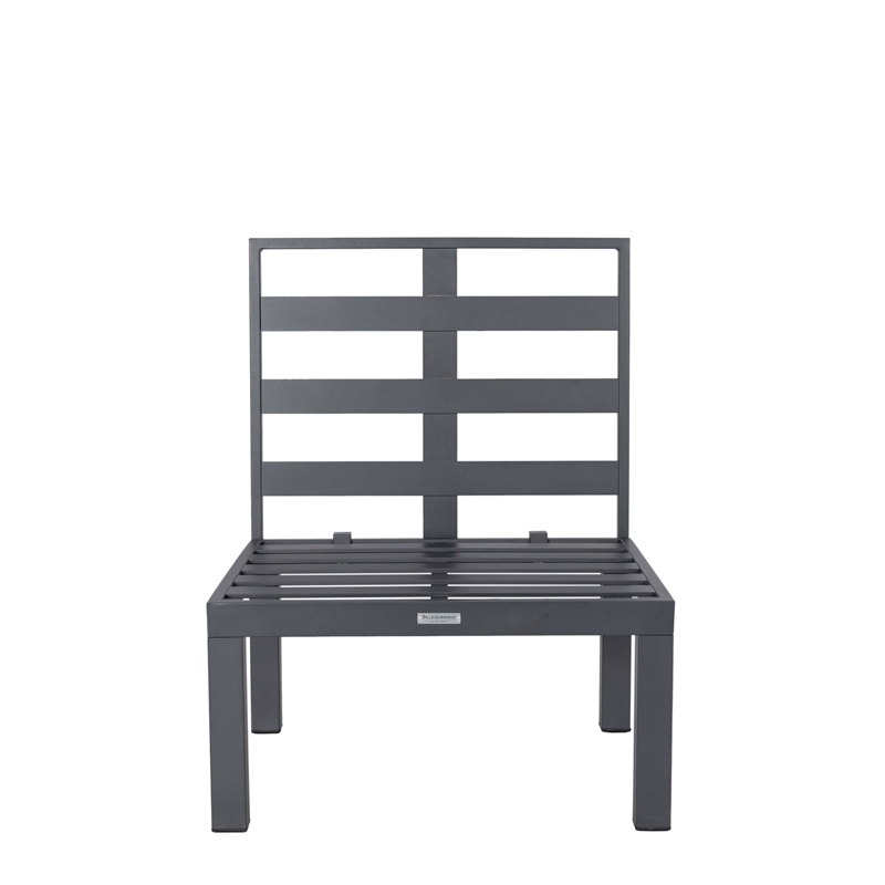 LeisureMod Chelsea 6-Piece Patio Set in Black Aluminum with Orange Cushions