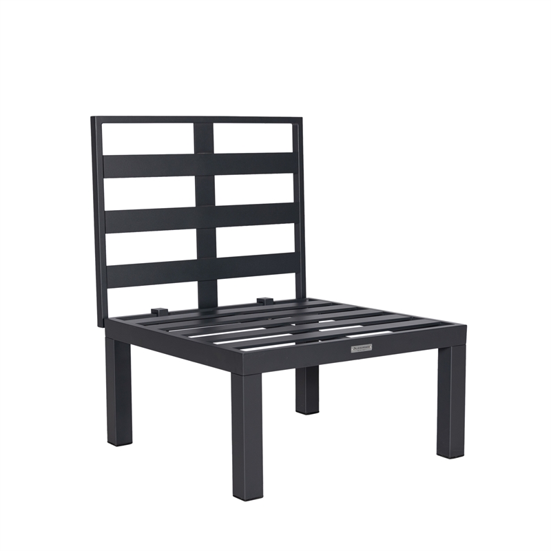 LeisureMod Chelsea 6-Piece Patio Set in Black Aluminum with Orange Cushions