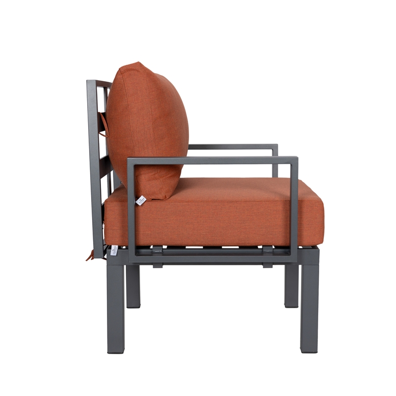 LeisureMod Chelsea 6-Piece Patio Set in Black Aluminum with Orange Cushions