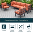LeisureMod Chelsea 6-Piece Patio Set in Black Aluminum with Orange Cushions