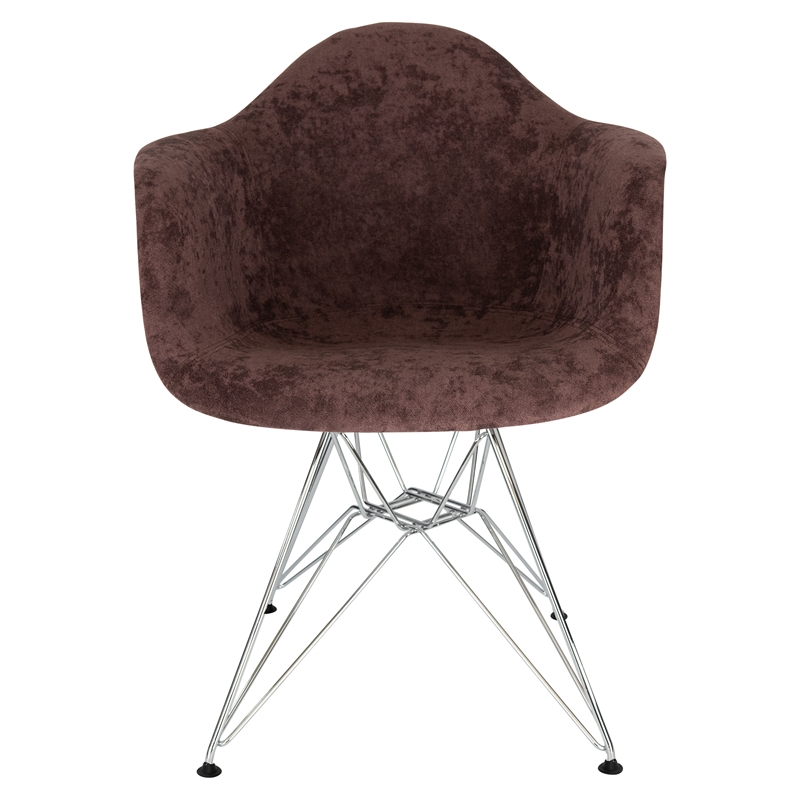 LeisureMod Willow Velvet Eiffel Metal Base Accent Armchair in Coffee Brown