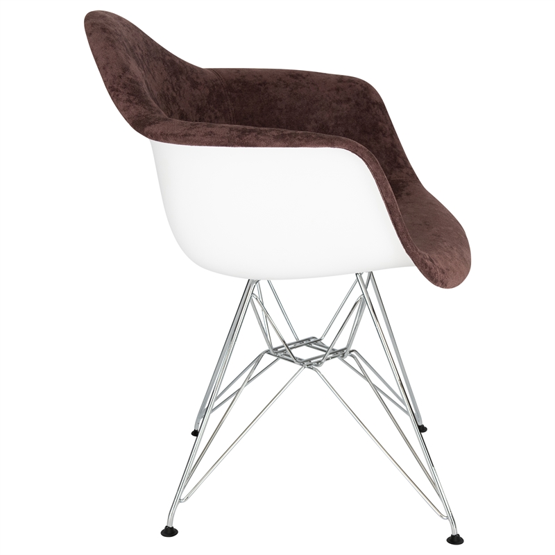 LeisureMod Willow Velvet Eiffel Metal Base Accent Armchair in Coffee Brown
