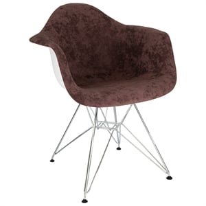 LeisureMod Willow Velvet Eiffel Metal Base Accent Armchair in Coffee Brown