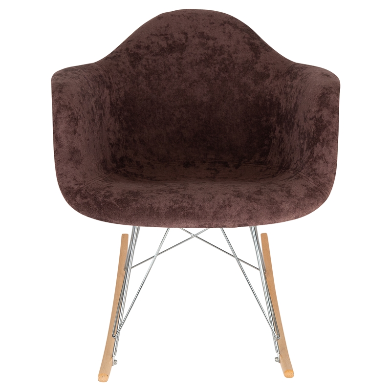 LeisureMod Wilson Mid-Century Velvet Eiffel Base Rocking Chair in Coffee Brown