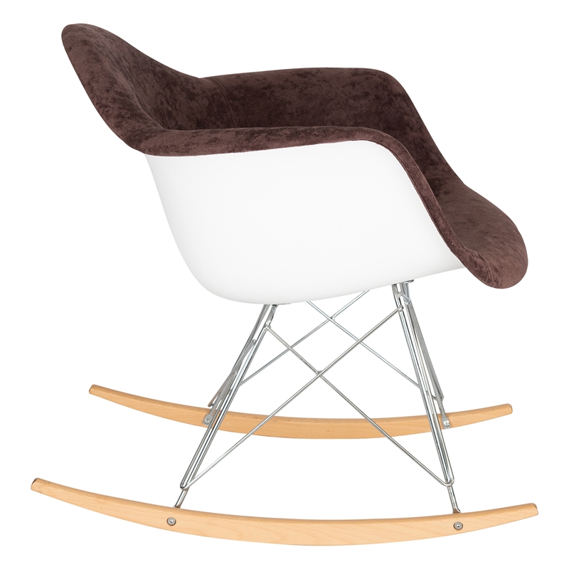 LeisureMod Wilson Mid-Century Velvet Eiffel Base Rocking Chair in Coffee Brown