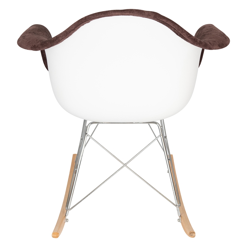 LeisureMod Wilson Mid-Century Velvet Eiffel Base Rocking Chair in Coffee Brown