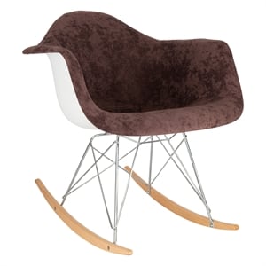 LeisureMod Wilson Mid-Century Velvet Eiffel Base Rocking Chair in Coffee Brown