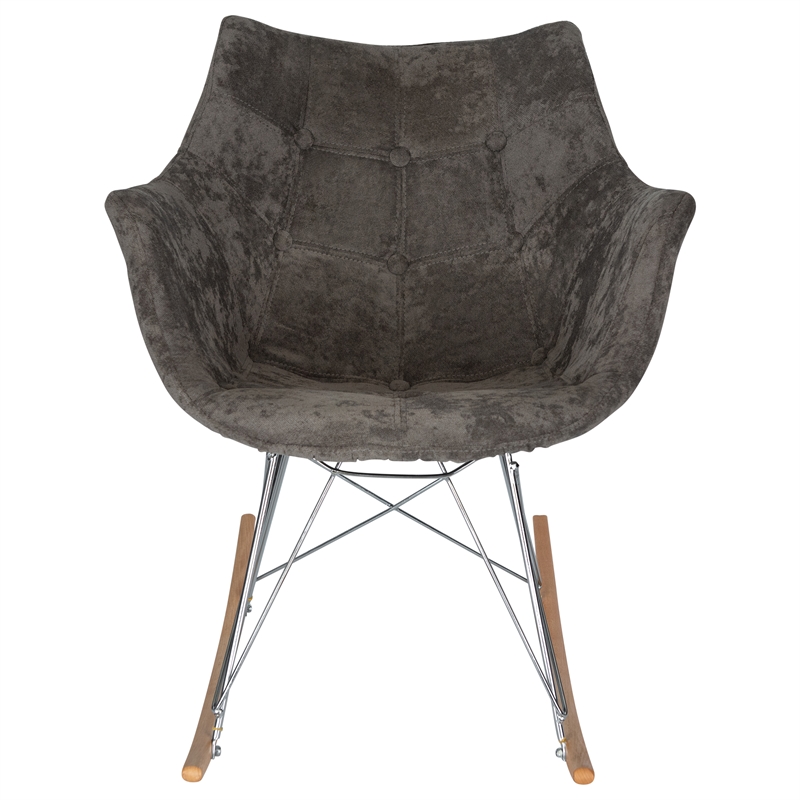 LeisureMod Willow Velvet Eiffel Base Rocking Chair in Cedar Brown