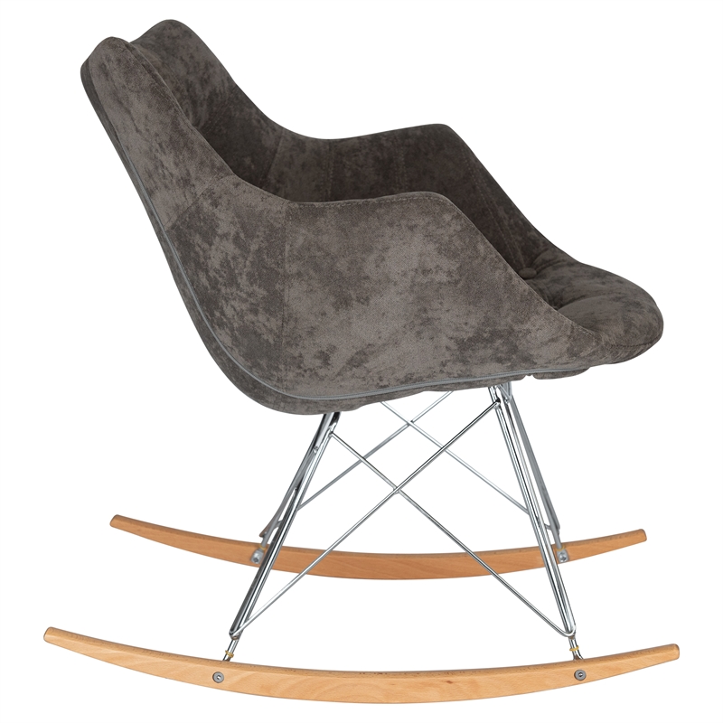 LeisureMod Willow Velvet Eiffel Base Rocking Chair in Cedar Brown