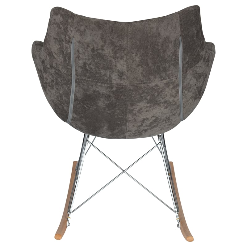 LeisureMod Willow Velvet Eiffel Base Rocking Chair in Cedar Brown