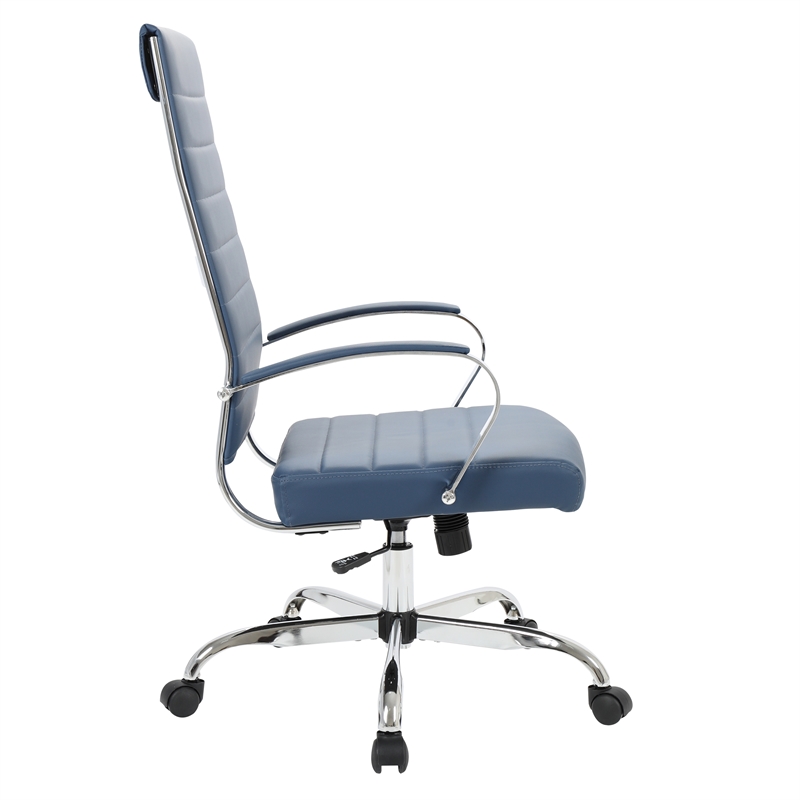 LeisureMod Benmar High-Back Mid-Century Modern Leather Office Chair in Navy Blue