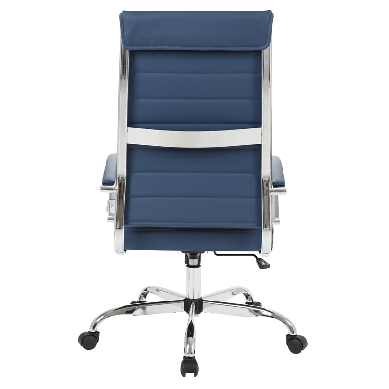 LeisureMod Benmar High-Back Mid-Century Modern Leather Office Chair in Navy Blue