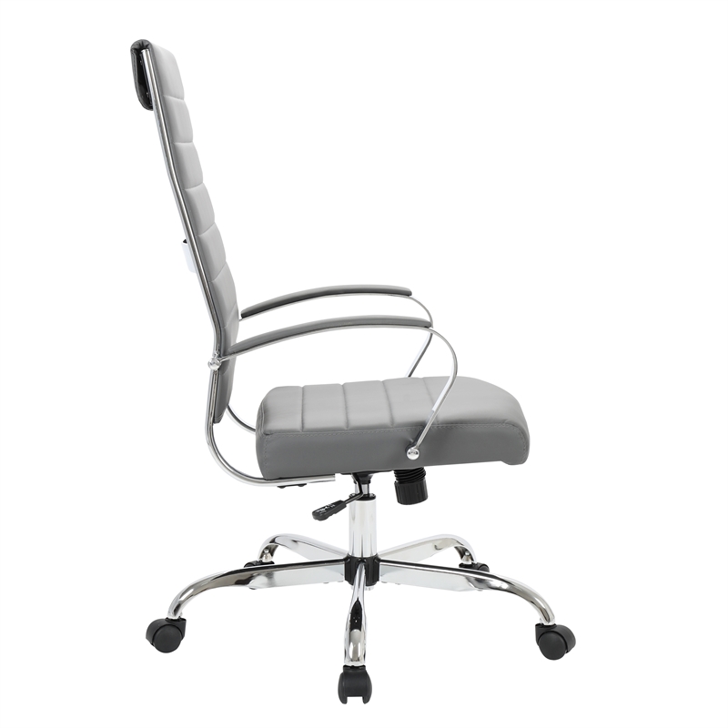 LeisureMod Benmar High-Back Mid-Century Modern Leather Office Chair in Gray