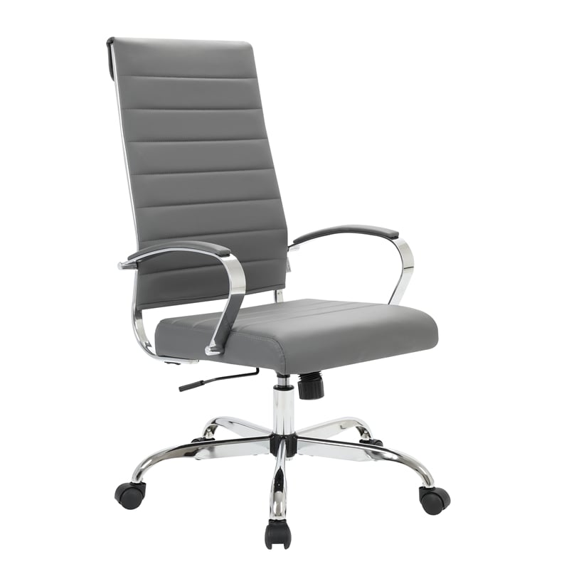 LeisureMod Benmar High-Back Mid-Century Modern Leather Office Chair in Gray