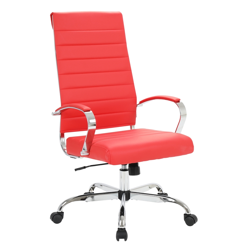 LeisureMod Benmar HighBack MidCentury Modern Leather Office Chair in Red
