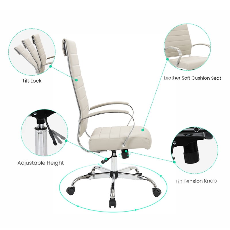 LeisureMod Benmar High-Back Mid-Century Modern Leather Office Chair in Tan