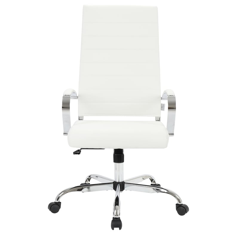 LeisureMod Benmar High-Back Mid-Century Modern Leather Office Chair in White