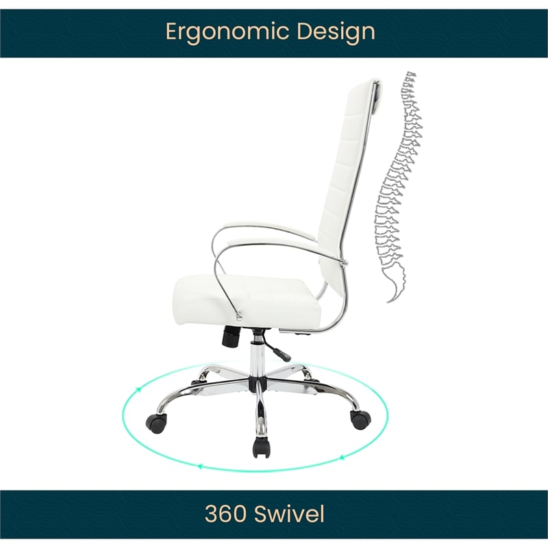 LeisureMod Benmar High-Back Mid-Century Modern Leather Office Chair in White