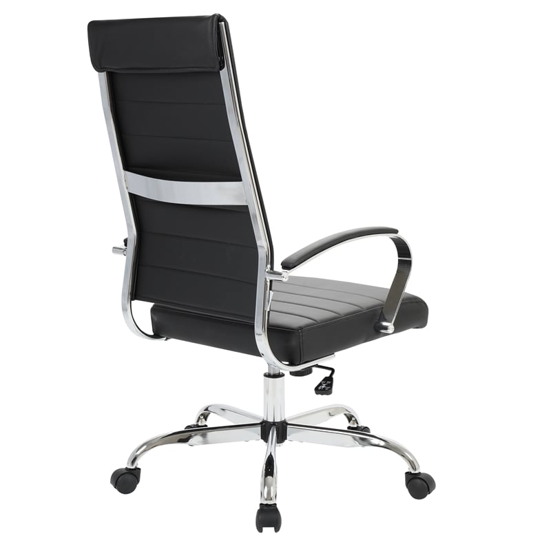 LeisureMod Benmar High-Back Mid-Century Modern Leather Office Chair in Black