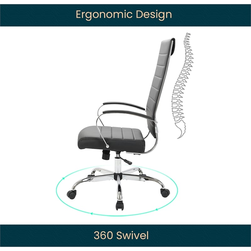 LeisureMod Benmar High-Back Mid-Century Modern Leather Office Chair in Black