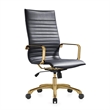 LeisureMod Harris High-Back Faux Leather Office Chair With Gold Frame in Black