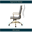 LeisureMod Harris High-Back Faux Leather Office Chair With Gold Frame in Black